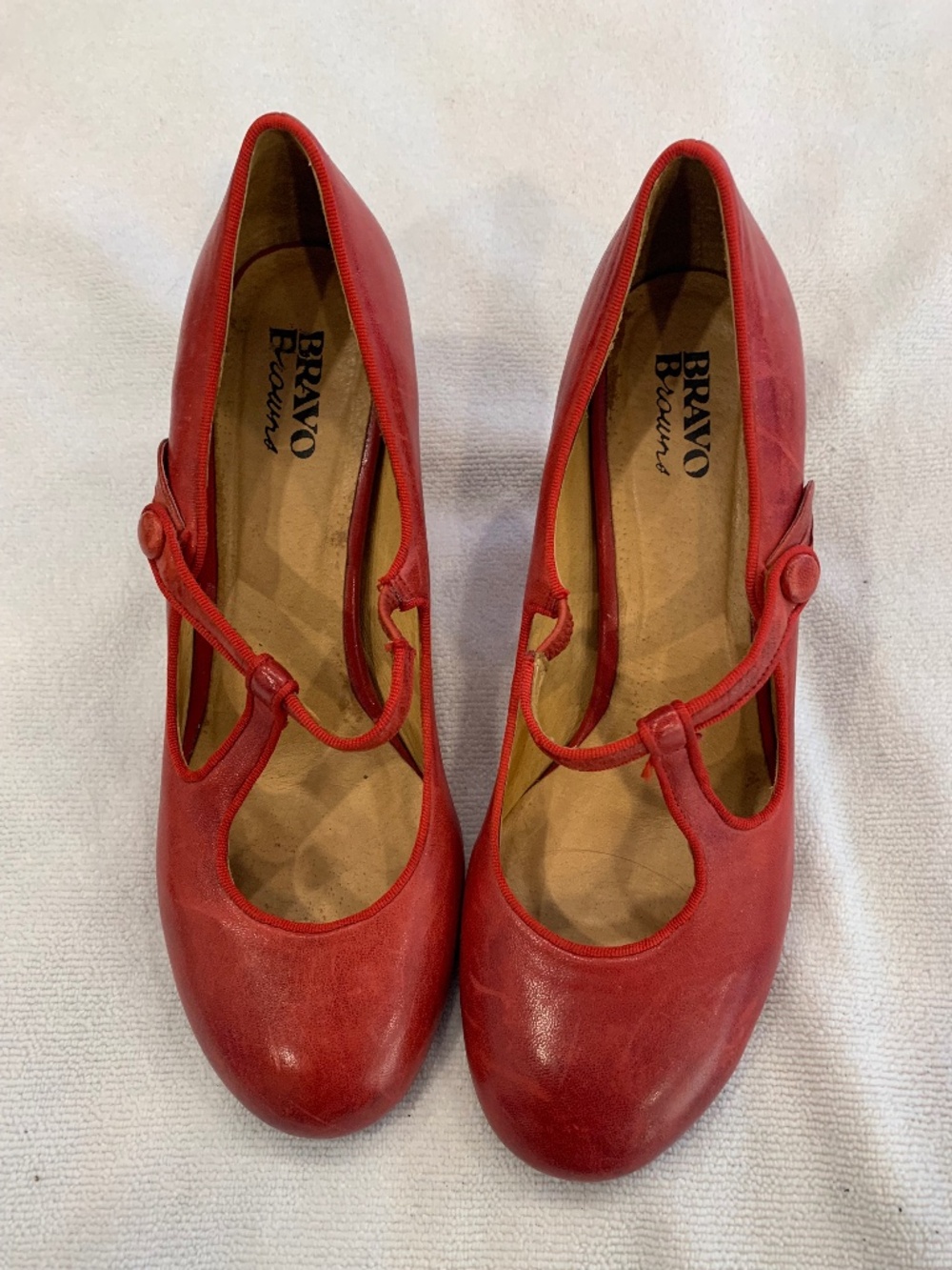Bravo Browns Red Leather Mary Jane Heels Size 9.5 Retro Style Vintage Inspired